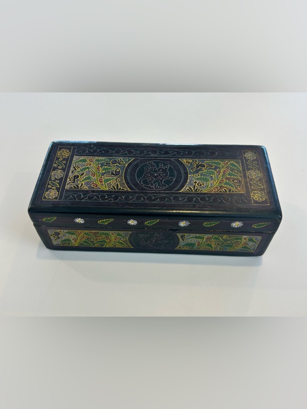 Mexican Olinala Linaloe Wood Box Hand Painted Folk Art Vintage